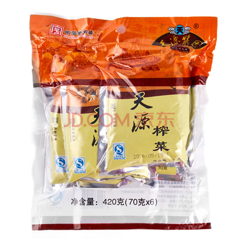 六必居 天源酱园榨菜六连包 喝粥咸菜 泡面煲汤炒菜 爽口菜 拌面下