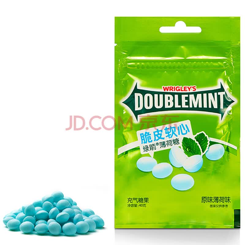【京东超市】绿箭(doublemint)脆皮软心薄荷糖原味薄荷味40g袋装