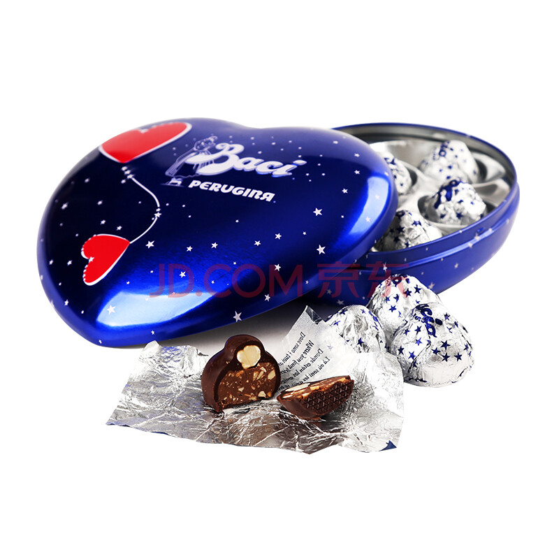 【京东超市】芭喜(baci)蓝色浪漫心型铁盒装榛仁夹心巧克力 129g 意大