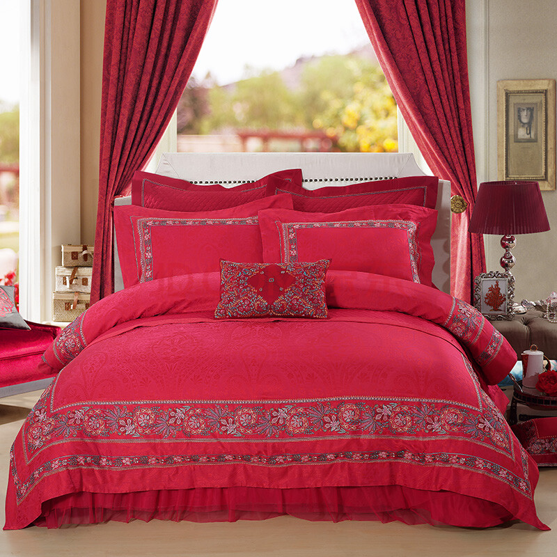 luolai罗莱家纺出品床品套件 婚庆提花十件套 w-t6180-10 红 1.
