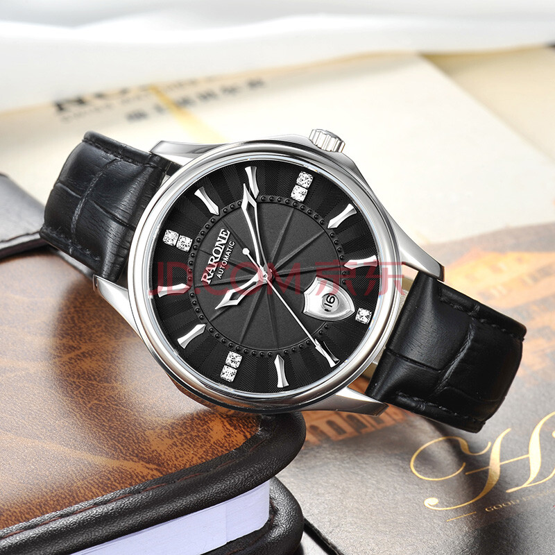 雷诺(rarone)手表骑士之盾机械男表黑面银钉皮带8800739019805