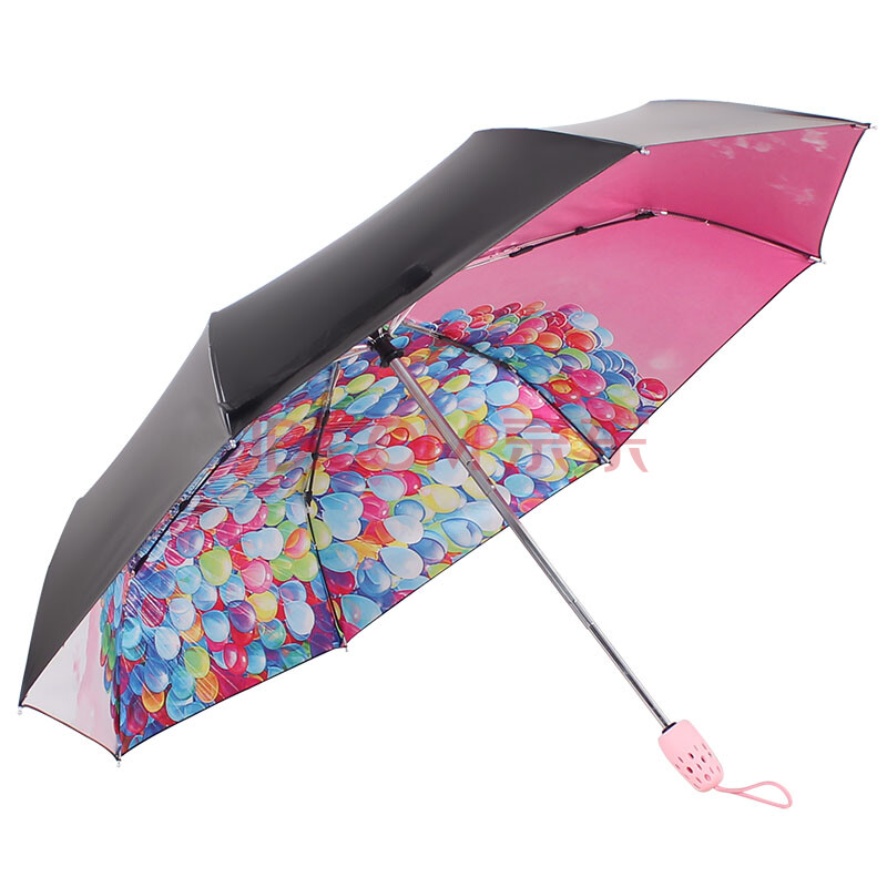天堂伞 upf50 自开收全遮光黑胶气球转印三折小黑伞晴雨伞太阳伞 粉色