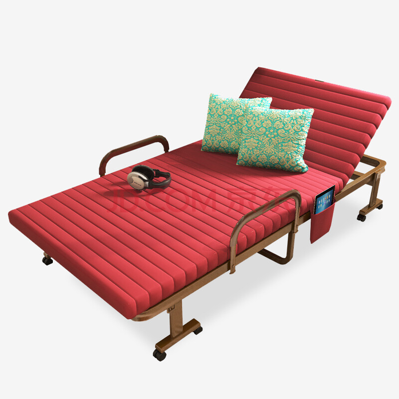 美达斯 折叠床 简约沙发床午休床 升降扶手休息床户外床100cm 酒红色