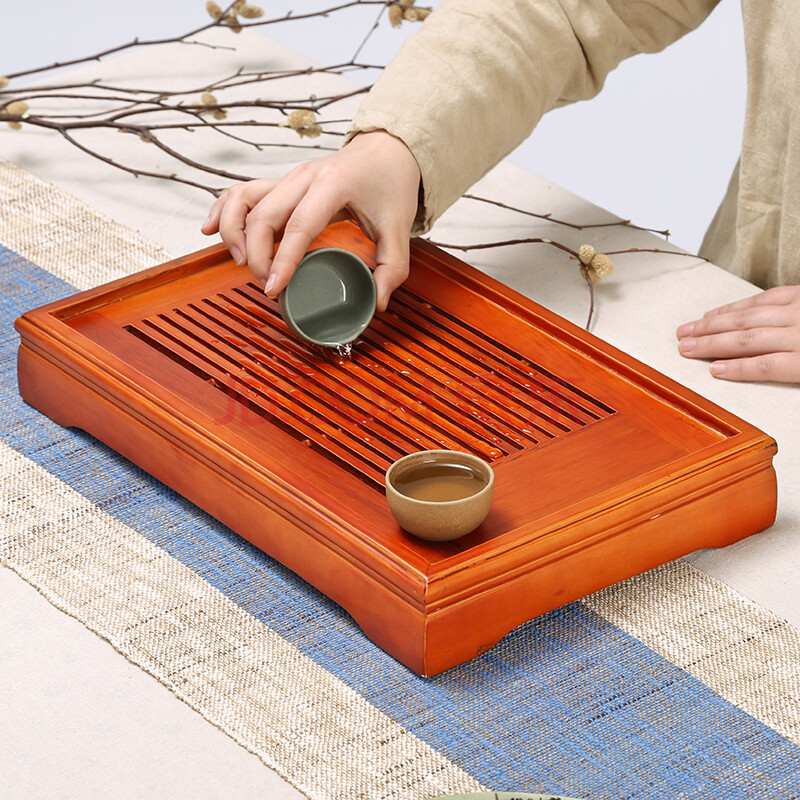 常生源 茶盘茶托 实木功夫茶盘 枣木储水抽屉式茶台茶海 鸿运茶盘