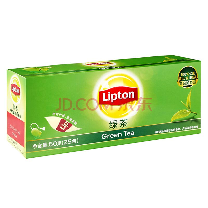 立顿lipton 茶叶 绿茶25包50g 袋泡茶茶包 办公室休闲下午茶