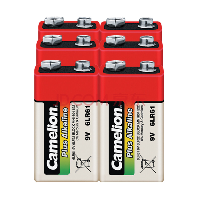 飞狮(camelion)碱性电池 干电池 6lr61/9v/9伏 电池 6节 万用表/烟雾