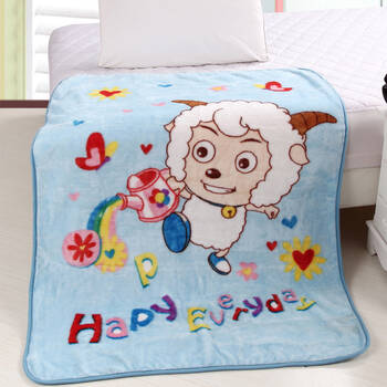 > 爱豆家纺 卡通儿童拉舍尔毛毯 学生儿童单人毛毯 床上用品 喜羊羊