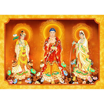 西方三圣地藏王三宝佛阿弥陀佛观音菩萨佛台佛龛挂画贴画sn4563 金色