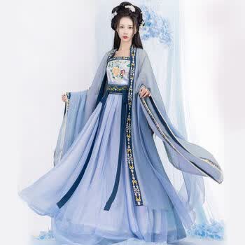 季欢重工刺绣齐胸诃子裙唐制汉服女大袖衫春夏季 全套蓝色大袖衫 诃子