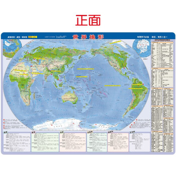 新版世界地图-世界地形图 中学小学生地理学习 课桌专用 加厚环保塑料材质（桌面阅读、鼠标垫、桌垫三合一）41*28厘米