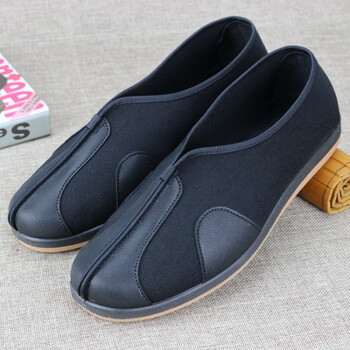 老北京圆口布鞋男牛筋底休闲软底中老年透气爸爸大码老头鞋功夫鞋