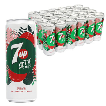 七喜莫吉托 七喜莫七托西柚味330ml*24罐装果味碳酸汽水饮料莫7托 7喜