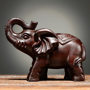 浣彩 黑檀木雕大象摆件招财风水客厅装饰桌面摆件实木雕刻工艺品乔迁