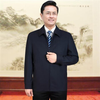 逋曼 领导干部夹克外套中老年男官员春秋薄款上衣老年人爸爸装l 藏青