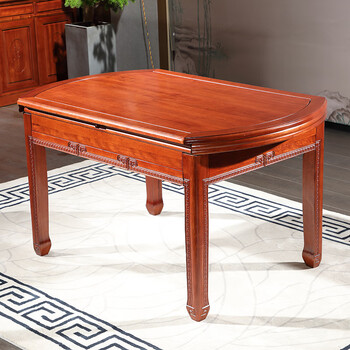 檀家匠 餐桌 实木餐桌 菠萝格木可伸缩折叠多功能方形圆形跳台小户型