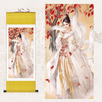 quanshe定制狐仙娘娘画像九尾狐神像挂画保家仙供奉画装饰画丝绸画