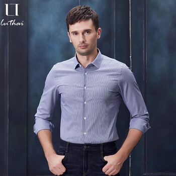 鲁泰(luthai)dp免烫100支微弹小格纹男士衬衣商务休闲衬衫 黑色小格纹