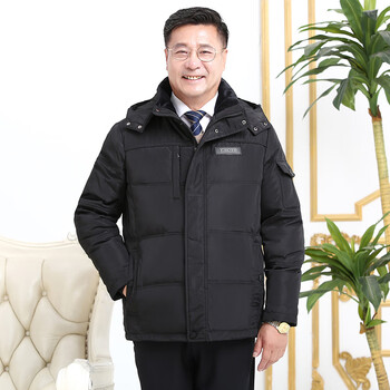 中年人短款羽绒服男士男子冬季中老年加厚爸爸装老爷爷冬装外套 黑色