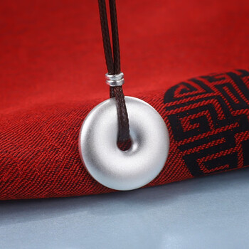 天福思 如意平安扣古法999足银银吊坠男女情侣本命年实心圆币银饰挂坠