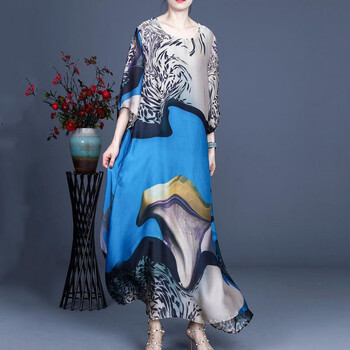 囍珍时蚕素女装杭州城市衣柜品牌女装新款uu衣柜重磅真丝连衣裙长款