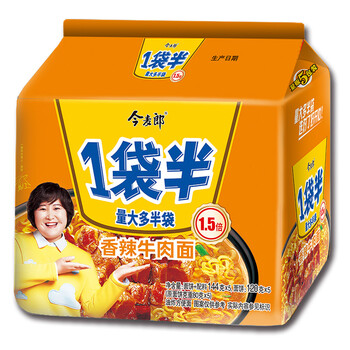 今麦郎 方便面 一袋半香辣牛肉面 泡面五连包(144g*5袋)大面块 方便
