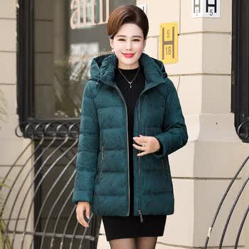 胖织缘福妈妈羽绒服女狐狸大毛领中老年女装中长款保暖冬装外套13916