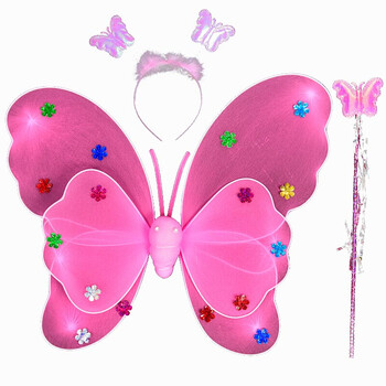 鼥拉猪发光背饰小女孩的玩具天使蝴蝶翅膀儿童三件套道具公主魔法棒
