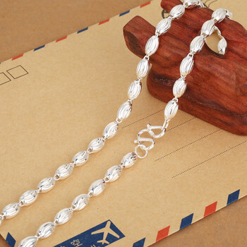 990银男士项链 个性韩版时尚男银链条 男士银橄榄项链 生日礼物 项链