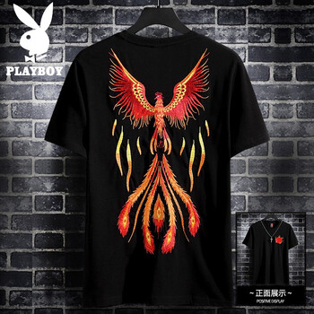 playboy花花公子2021新款刺绣短袖t恤男潮牌ins国潮纯棉圆领中国风