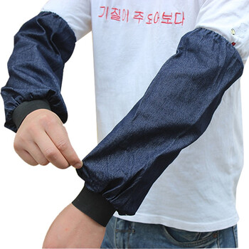 lanpiind 牛仔袖套劳保工作护袖长款耐磨布防污手臂套袖 宽口松紧款