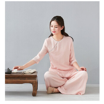 佛教女居士服装夏季打坐佛系茶禅服女棉麻禅修禅意居士服中式盘扣两件