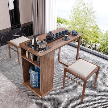悦居逸彩 实木功夫茶桌家用客厅小型茶台阳台泡茶烧水自动一体储物边