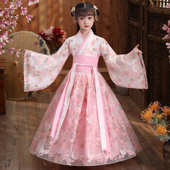 里桃花白浅同款古装仙女服小孩公主长裙儿童汉服女装纱 仙女粉色套装