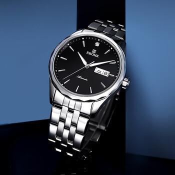 依波(ebohr)手表男 大师系列节日礼物钨钢圈镶钻机械情侣表男士腕表