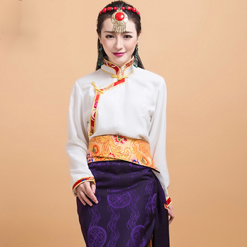 麦魅雅 锅庄舞藏族服装女服饰藏装衬衣民族风棉麻衬