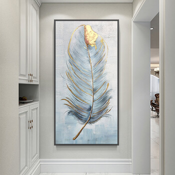 美而居纯手绘油画羽毛北欧轻奢抽象入户玄关走廊过道装饰画酒店背景墙