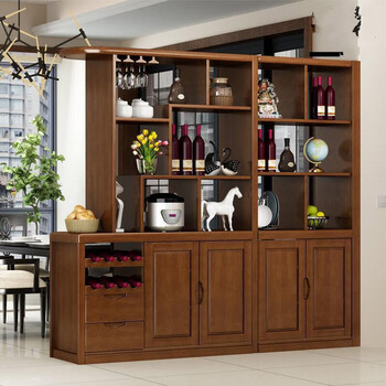 丝家迪 2022新款现代中式客厅隔断柜实木酒柜双面间厅柜玄关柜进门