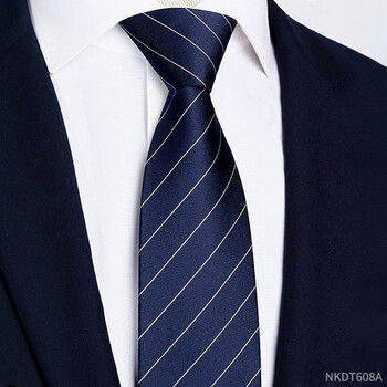 商务职业装领带税务政务工作制服正装轻奢拉链式蓝色条纹手打领带 手