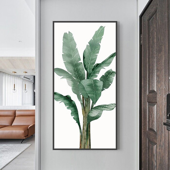 顺吉祥利  入户门正对玄关画芭蕉叶大幅竖版挂画绿植走廊尽头装饰画家