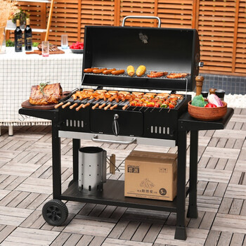 家用户外大号烧烤架露台bbq多功能烤肉机美式不锈钢升降式焖烤碳烤炉