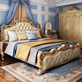 工匠本色 欧式皮床1.8米双人皮床实木床欧式轻奢婚床网红公主床双人1.