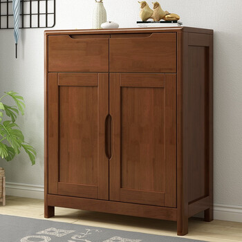 鞋柜实木 门口玄关柜简易简约现代中式多层大容量带抽屉鞋柜 胡桃木色