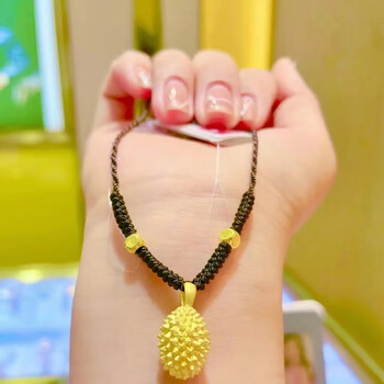 蒂鹅老凤凰黄金吊坠999足金榴莲金坠3d硬金榴莲项链锁骨链情人节礼物