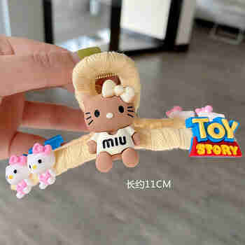 芭根草 发夹女手工diy抓夹大号发抓后脑勺发卡头饰鲨鱼夹子网红同款 米黄hello-ketty猫-成品