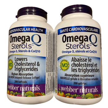 新版加拿大Webber Naturals omega-3 CoQ10鱼油辅酶Q10 2瓶*鱼油辅酶200粒