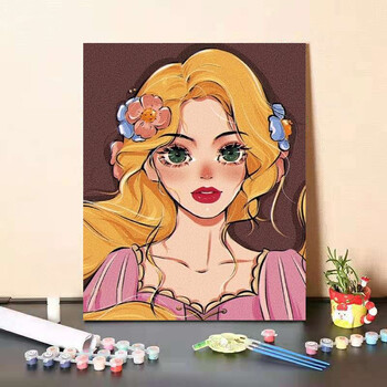 on diy数字油画迪士尼公主卡通少女心软妹房间布置装饰挂画填色油彩画