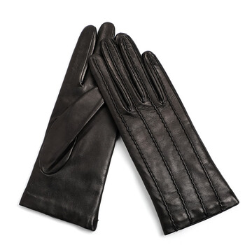 gloves意大利原产真皮手套女 羊皮加绒保暖皮手套  ser004w 黑色7码