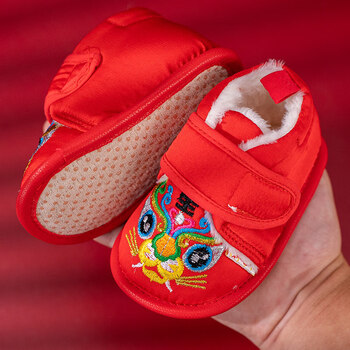 aboutbaby 一周岁鞋子女宝宝虎头鞋婴儿冬1岁宝宝鞋红色老虎鞋冬季