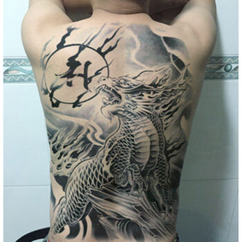 新品纹身贴洗不掉大图满背纹身图贴防水男女背部赵云鲤鱼美女仿真刺青