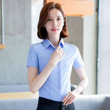 女士短袖衬衫带领职业白衬衫女2022新款韩版修身显瘦短袖衬衣工装工作